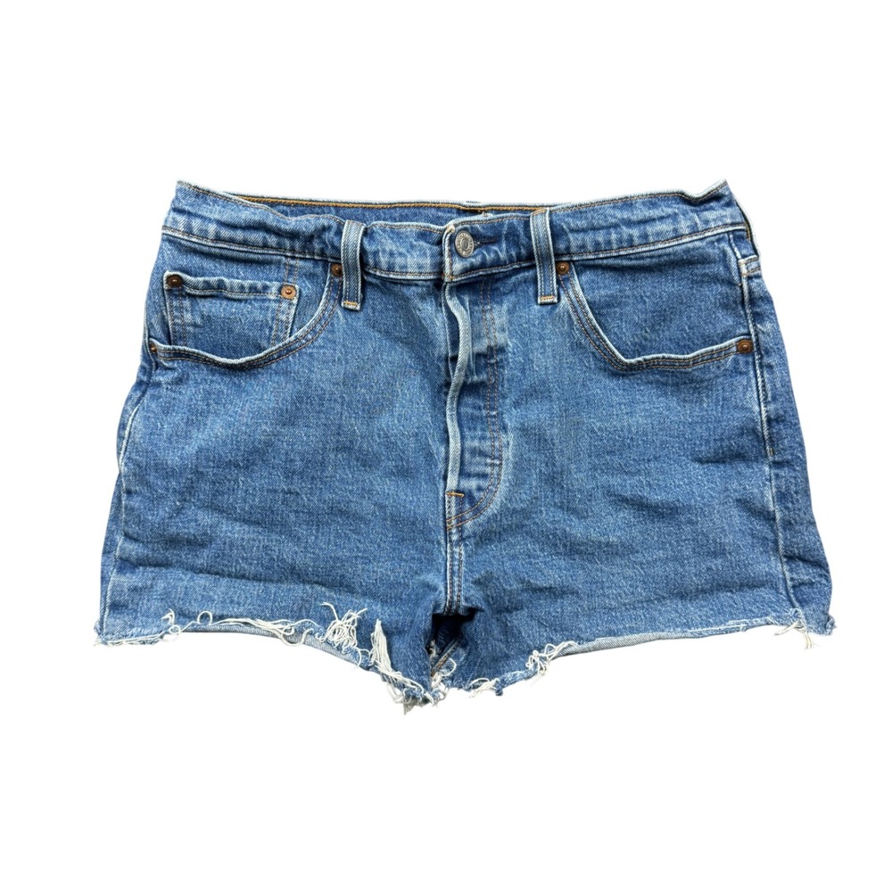 Levis 501 High Rise Cut Off Denim Shorts Women 29 Blue Boho Festival Western
